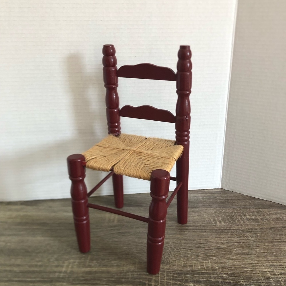 Vtg Red Wooden Chair with Woven Seat